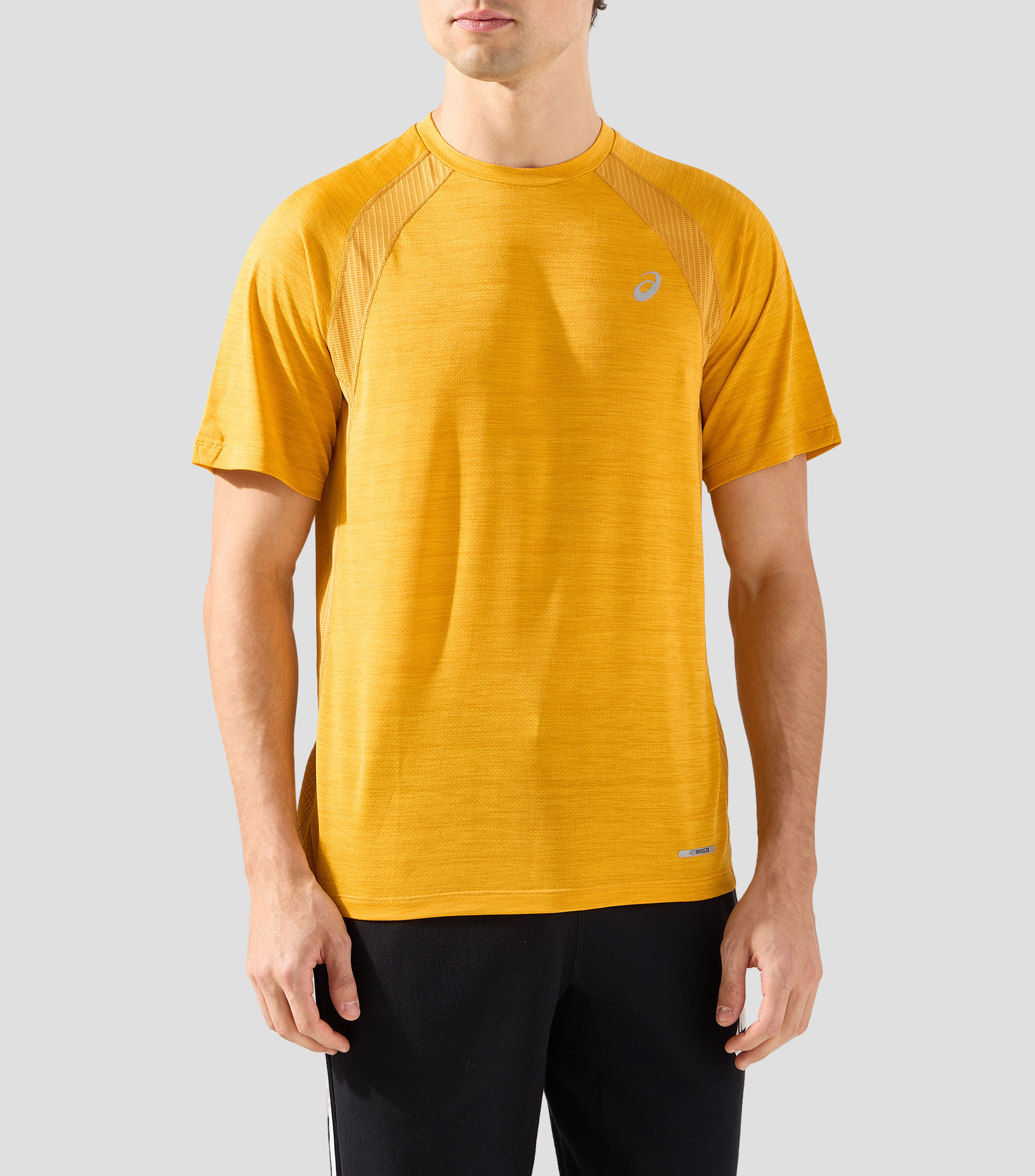 Playera para correr cuello redondo manga corta jaspeada Hombre